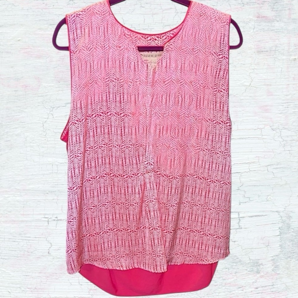 🍒HANNA & GRACIE PINK WHITE SLEEVELESS BLOUSE